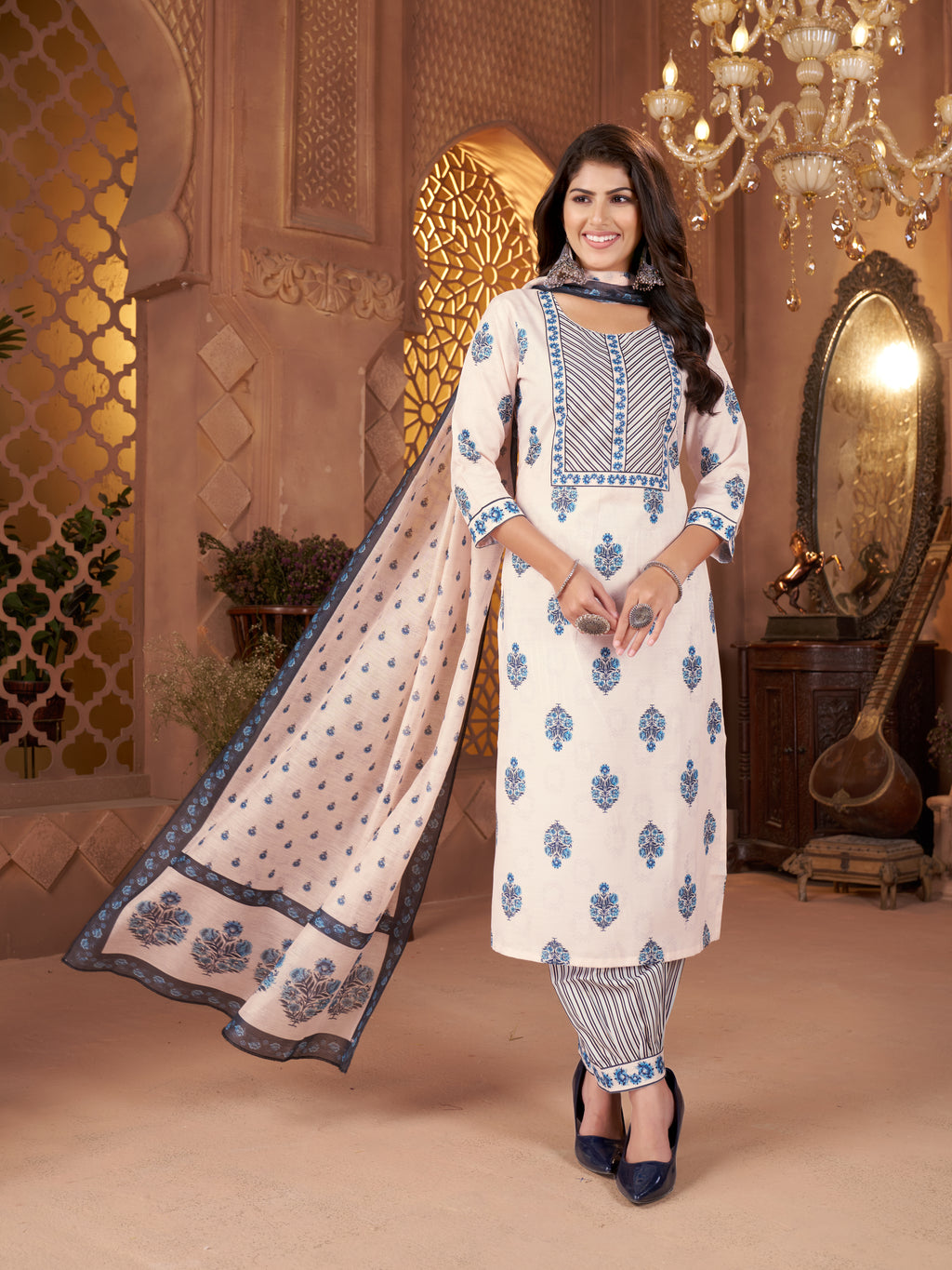 Kaairra Pure Cotton Blue Flora Women's Suit