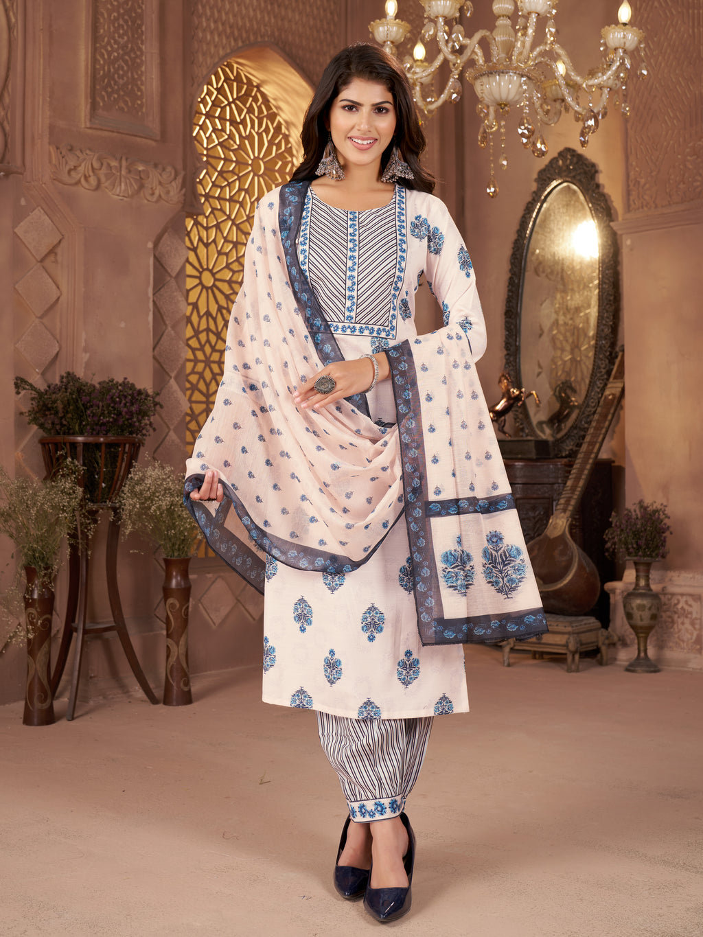 Kaairra Pure Cotton Blue Flora Women's Suit