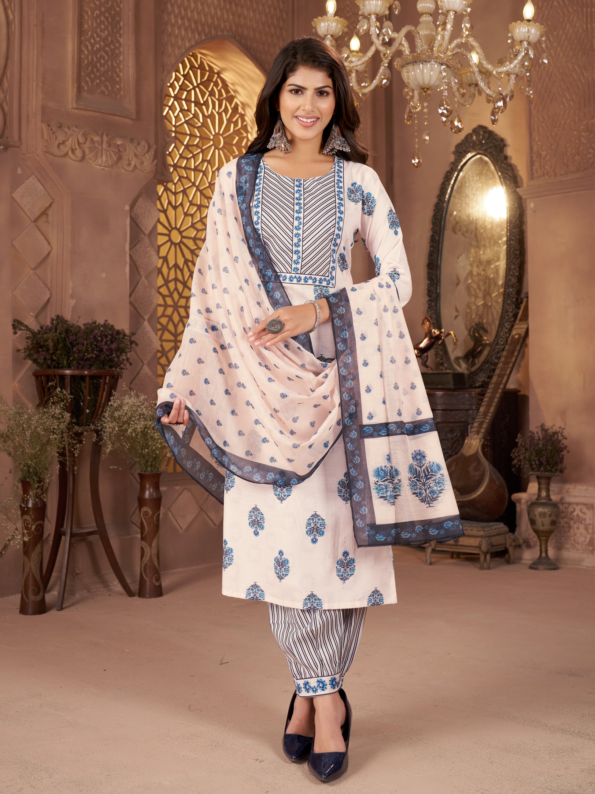 Kaairra Pure Cotton Blue Flora Women's Suit