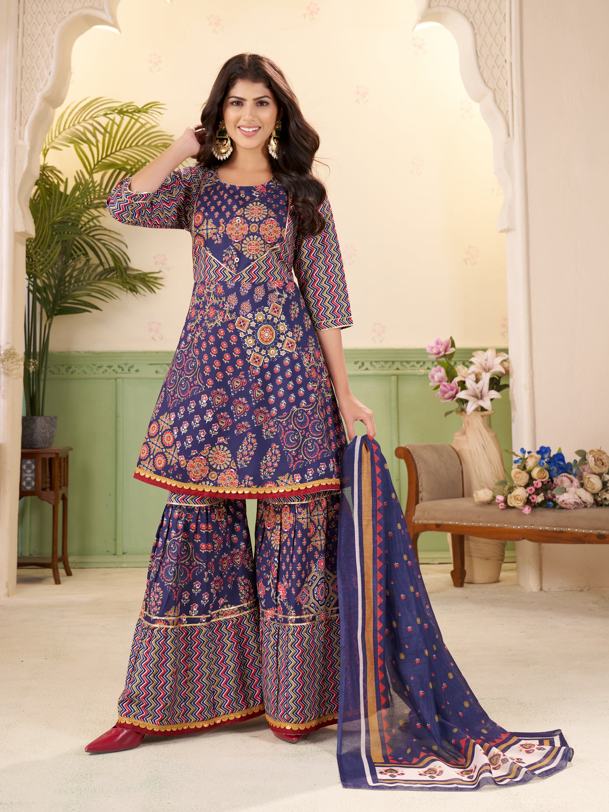 Kaairra Ethnic Top Sharara Dupatta Set