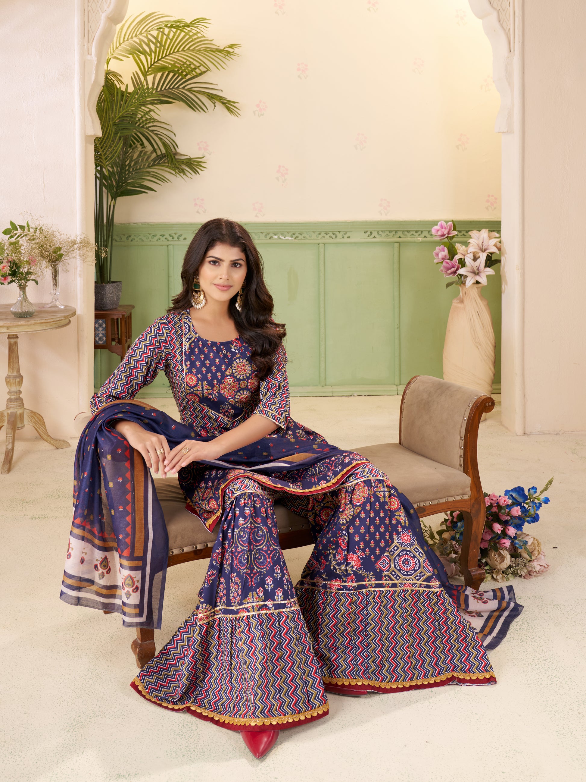 Kaairra Ethnic Top Sharara Dupatta Set