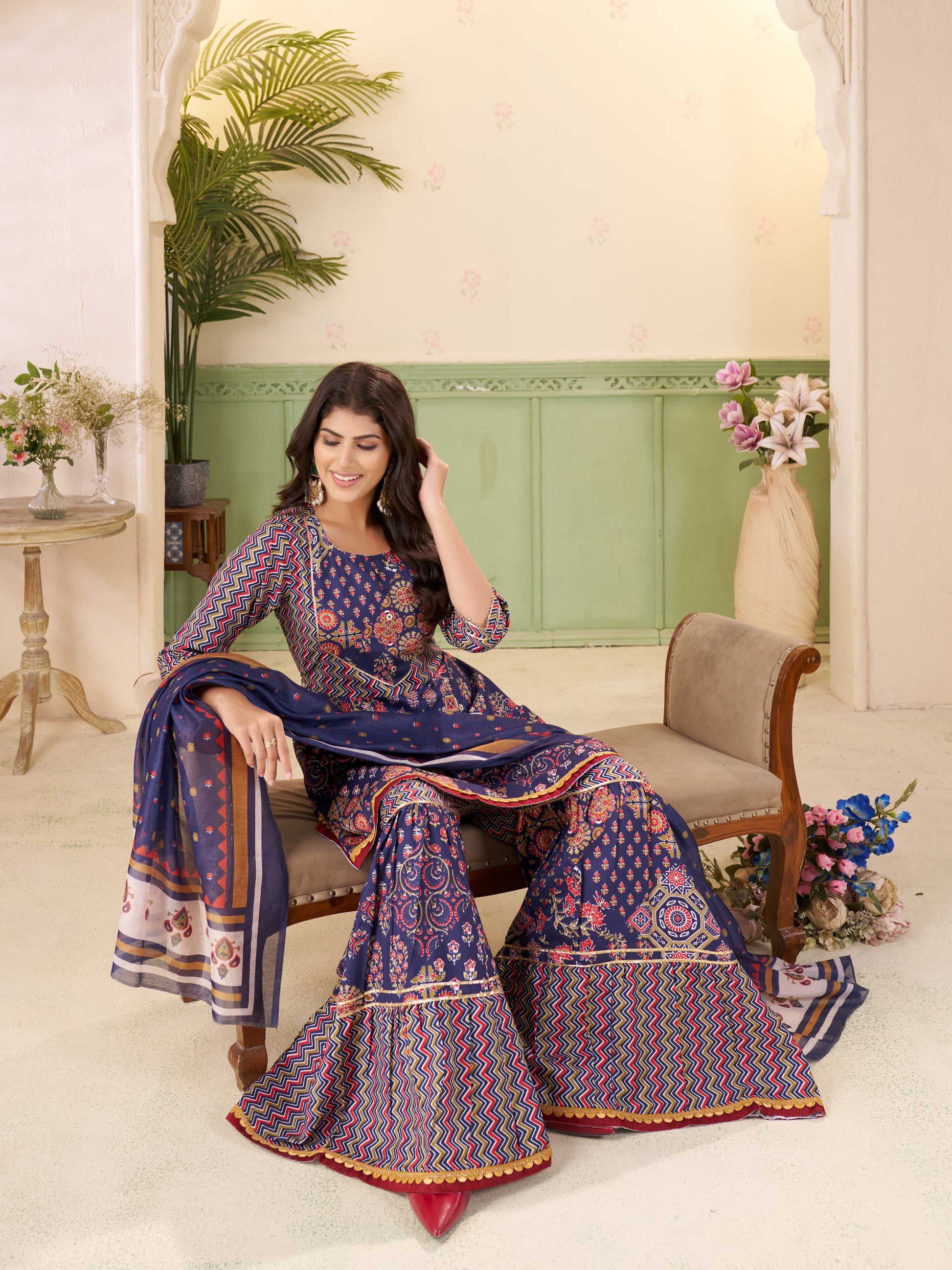 Kaairra Ethnic Top Sharara Dupatta Set